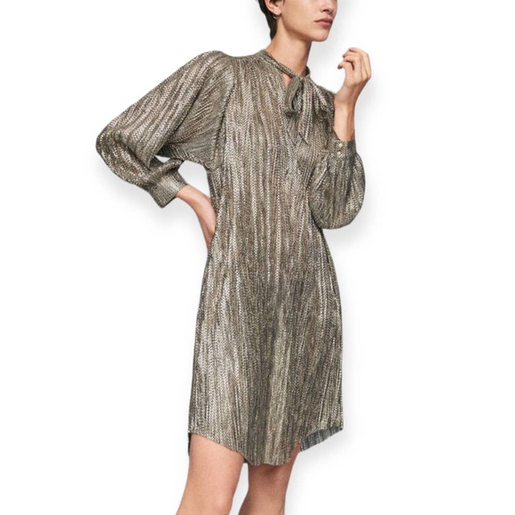 Anthropologie Sabina Musayev Women Gold Shimmer Tied Mini Tunic Dress Small - Picture 1 of 10